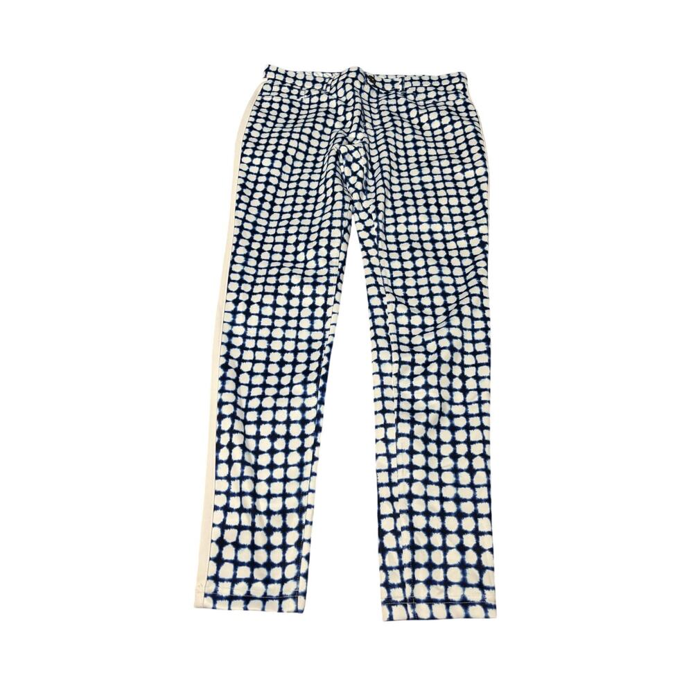 Hue M blue white circle batik looking leggings stretchy bold patterned euc
